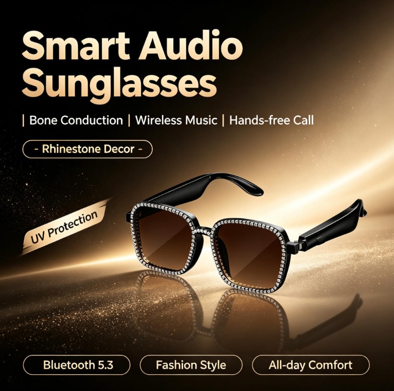 Rhinestone Smart Audio Sunglas - Audio Music Voice ulasan dan harga