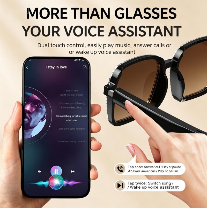 Rhinestone Smart Audio Sunglas - Audio Music Voice ulasan dan harga