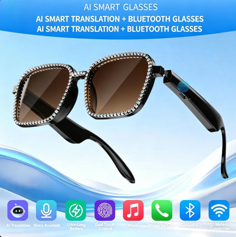 Rhinestone Smart Audio Sunglas - Audio Music Voice ulasan dan harga