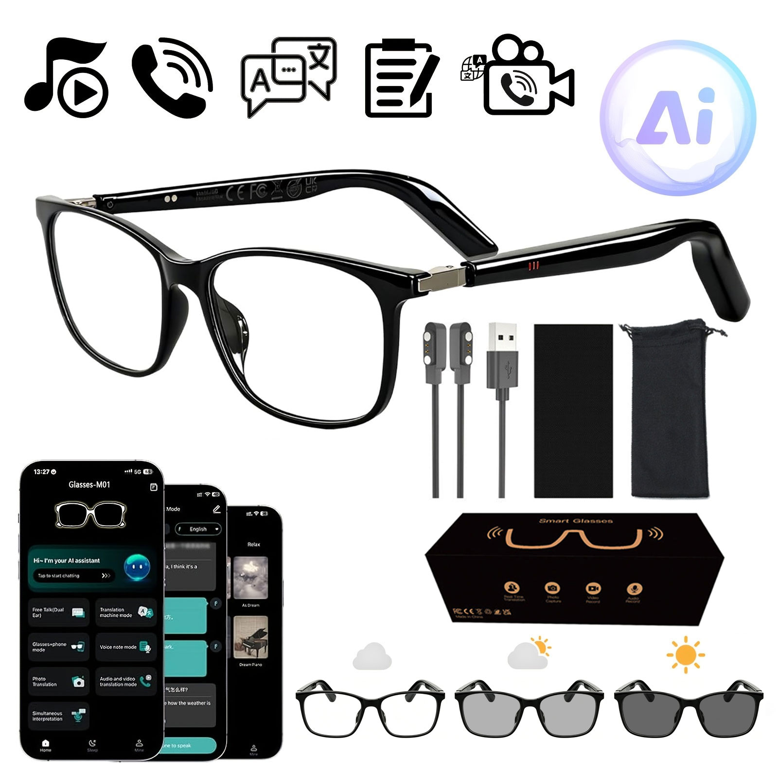 Smart Audio Glasses with Real- - Audio Music Voice ulasan dan harga